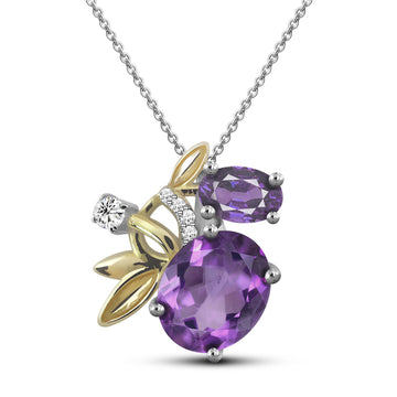 Whimsical Natural Purple Amethyst Sterling Silver 2-Tones Necklace